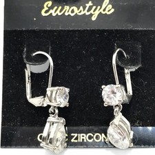 Vintage   EUROSTYLE  Silver tone  Teardrop  Cubic Zirconia    Pierced  Earrings