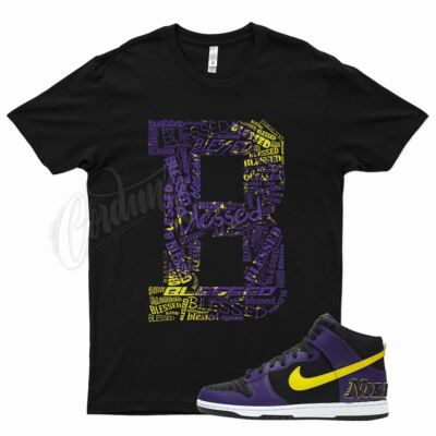 Black BLESSED T Shirt for N High Dunk EMB Lakers Opti Yellow Purple Court 
