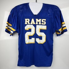 RAMS 25 JERSEY Vintage Men s XL Thick Paint On Blue, Gold Russell Blank