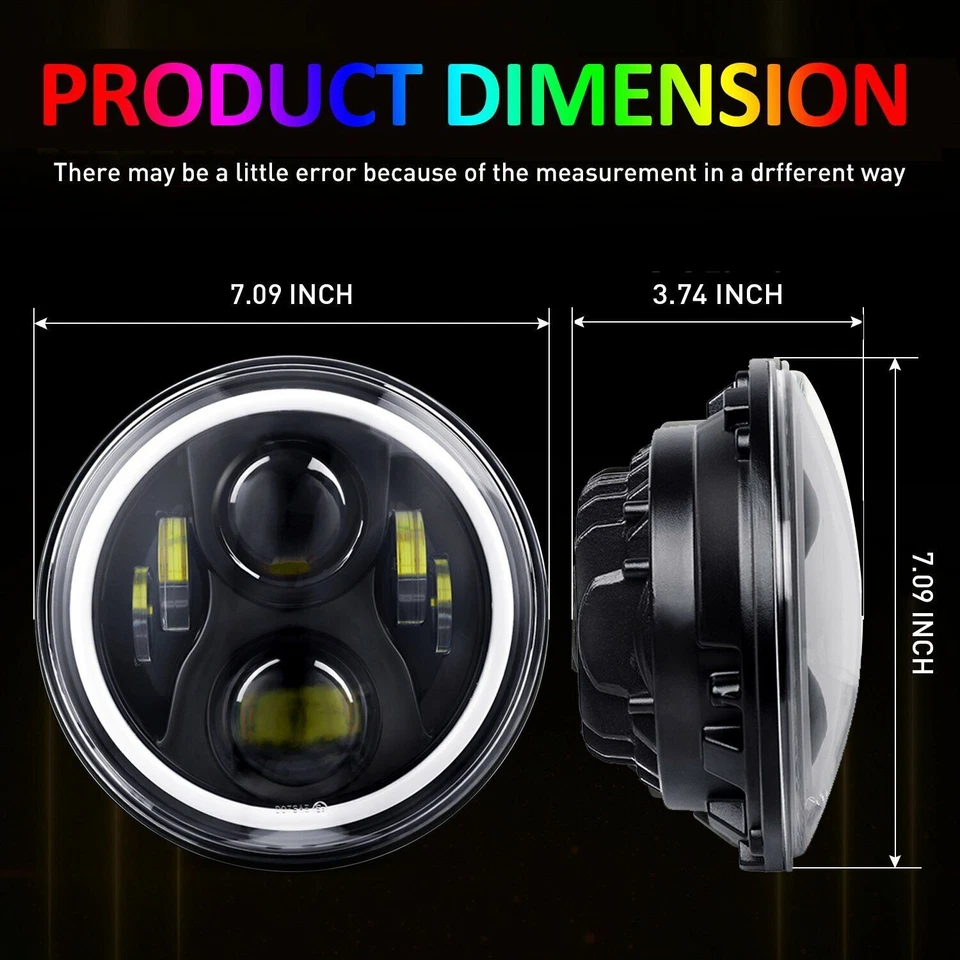 2x 7inch RGB LED Projector Headlights Halo Angel Eye Bluetooth for GQ PATROL - image 2 of 4