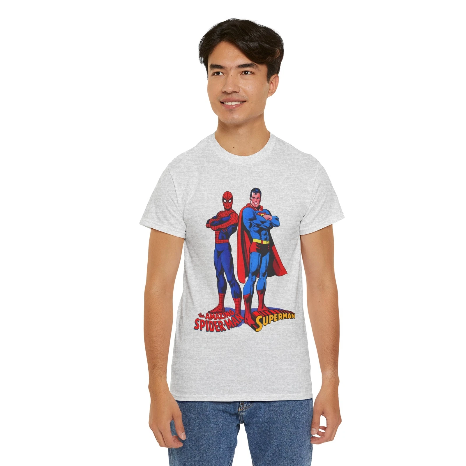 Amazing Spider-man, Superman T-Shirt - 1970s D.C Comics & Marvel Team-Up