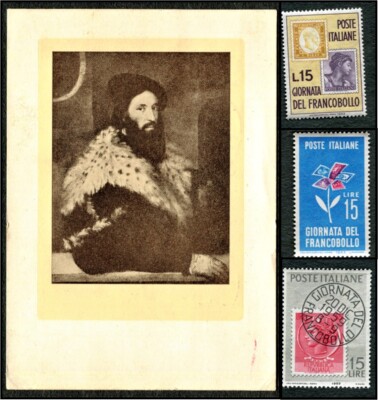 1955 Italian Philately - INT'L MEDICAL STAMP-DAY - plus 3 Stamp-Day Mint Stamps.