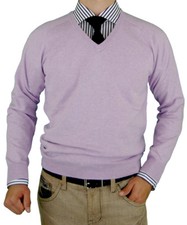 Luciano Natazzi Mens Sweater V-Neck Classic Fit Long Sleeve Pullover Fine