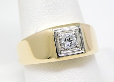13 k Yellow & White Gold Diamond Squared Flat Top Gents Ring Size 10 1/2 B6775