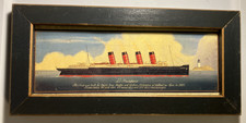 Vintage 1970s SS Mauretania Maritime Ship Wood Board Wall Print Wood Frame Rare!