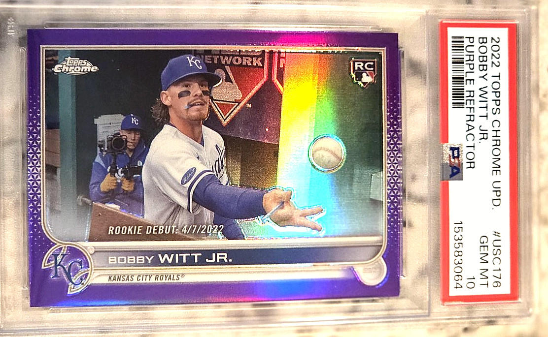 BOBBY WITT JR 2022 Topps Chrome Updated {PURPLE REFRACTOR} Rookie RC; PSA 10 GEM