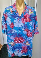 VINTAGE 1990s IMPULSE RAYON HAWAIIAN SHIRT BLUE RED PINK PURPLE FLORAL MENS XL