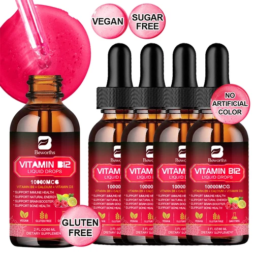 Vitamin B Complex Vegan Liquid Drops B9, B12 & Vitamin D3 for Men and Women