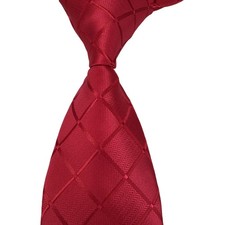 New Luxury Solid Check Plaid Red Jacquard Woven Men's Silk Skinny Tie Necktie