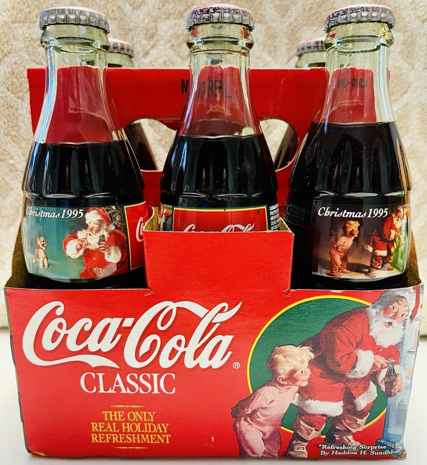 Винтажные запечатанные бутылки Coca-Cola Classic Christmas 1995 издание упаковка 6 шт., 8 унций - Изображение 2 из 4