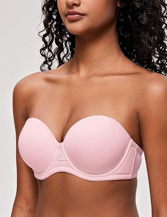 Deyllo Women's Strapless Padded Push Up Underwired Bra 40G Light Pink RRP £28.99