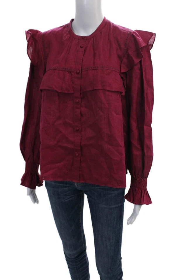 Etoile Isabel Marant Womens Linen Button Down Shirt Raspberry Pink Size EUR 36 - Image 2 of 4