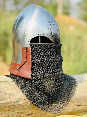 Mittelalterlicher Kampfhelm Kettenhemd Rüstungshelm - Bild 1 von 4