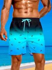 New Men's Shorts 3D Print Boat Anchor Pattern Swim Trunks Drawstring Quick Dry S