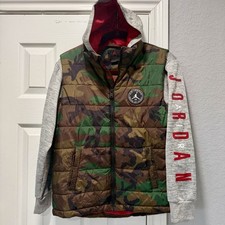 Air Jordan Full Zip Youth Large 12-14 Hooded Puffer Jacket Camouflage/Gray