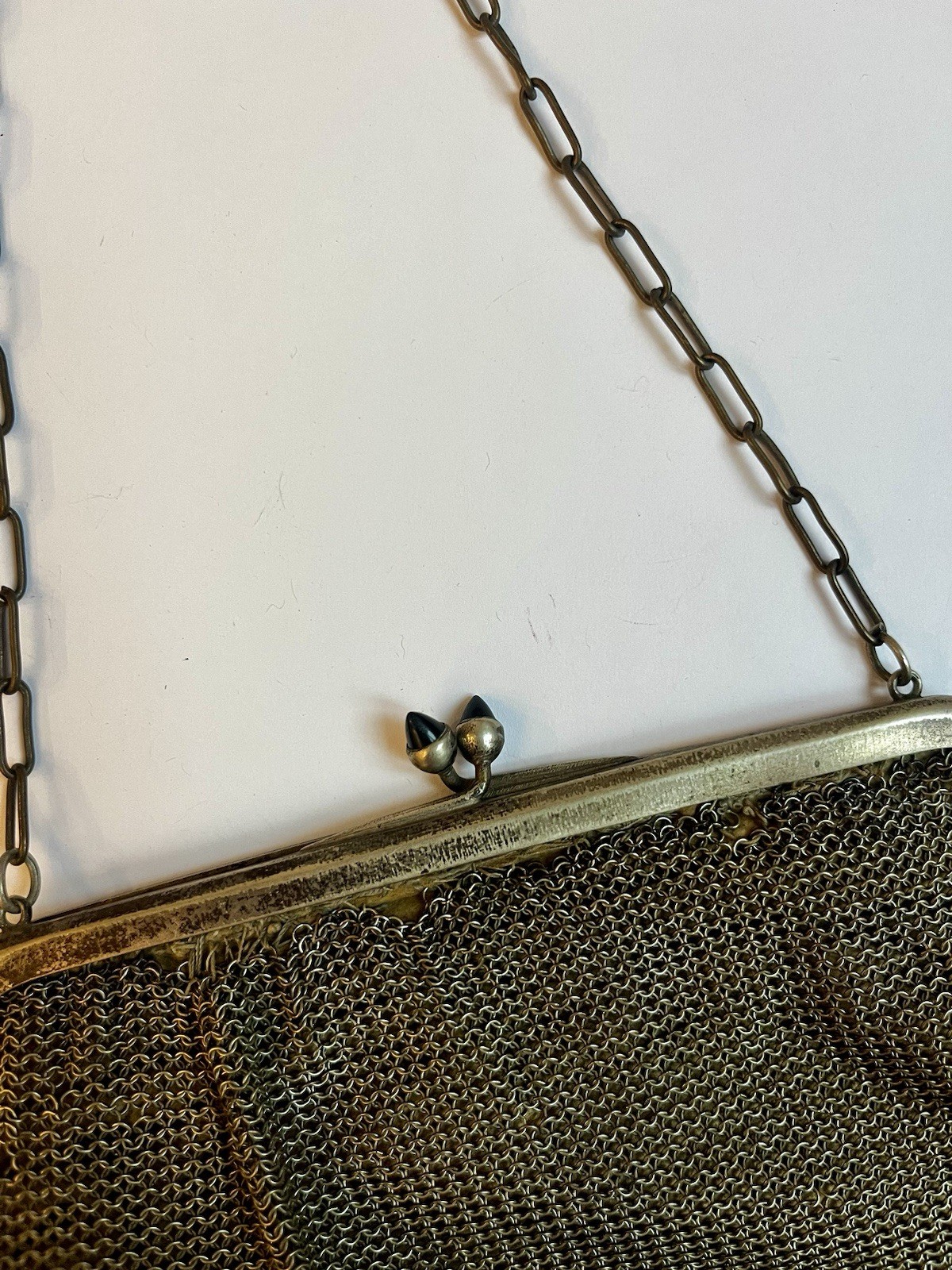 Antique Silver Colored Metal Mesh Purse - image 4