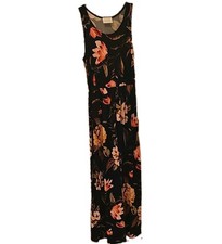 French Grey Floral Maxi Dress Sleeveless Crew Neck Black Pink Yellow Green