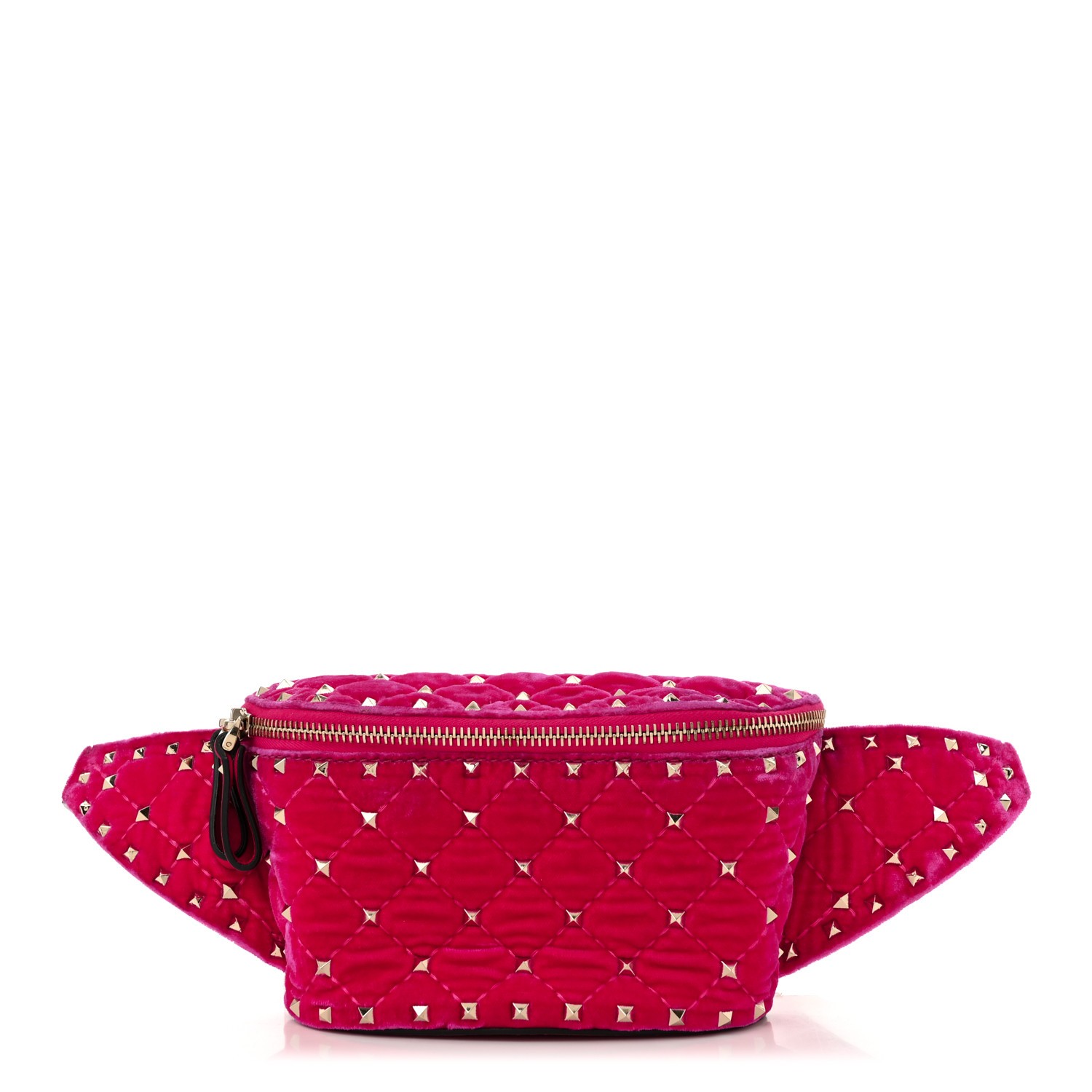 Pre-Owned Valentino Garavani Velvet Rockstud Spike Belt Bag 85 Disco Pink