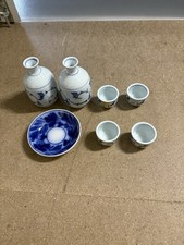 Japanese Ceramic Sake Set (Tokkuri and Ochoko). Set Of 7