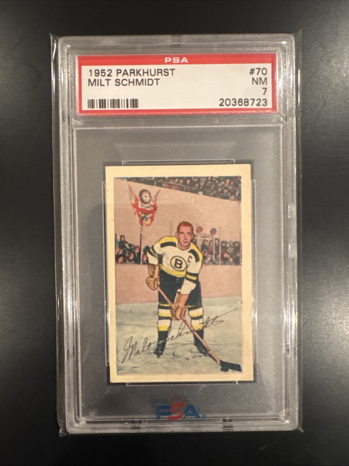 Milt Schmidt #70 Hockey Cards 1952 Parkhurst trading card — raw and PSA graded price guide