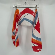 Avon Vintage Abstract Geometric Scarf Red Orange Blue White Japan Polyester