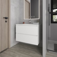 White Floating Vanity with Two Drawers and Sink