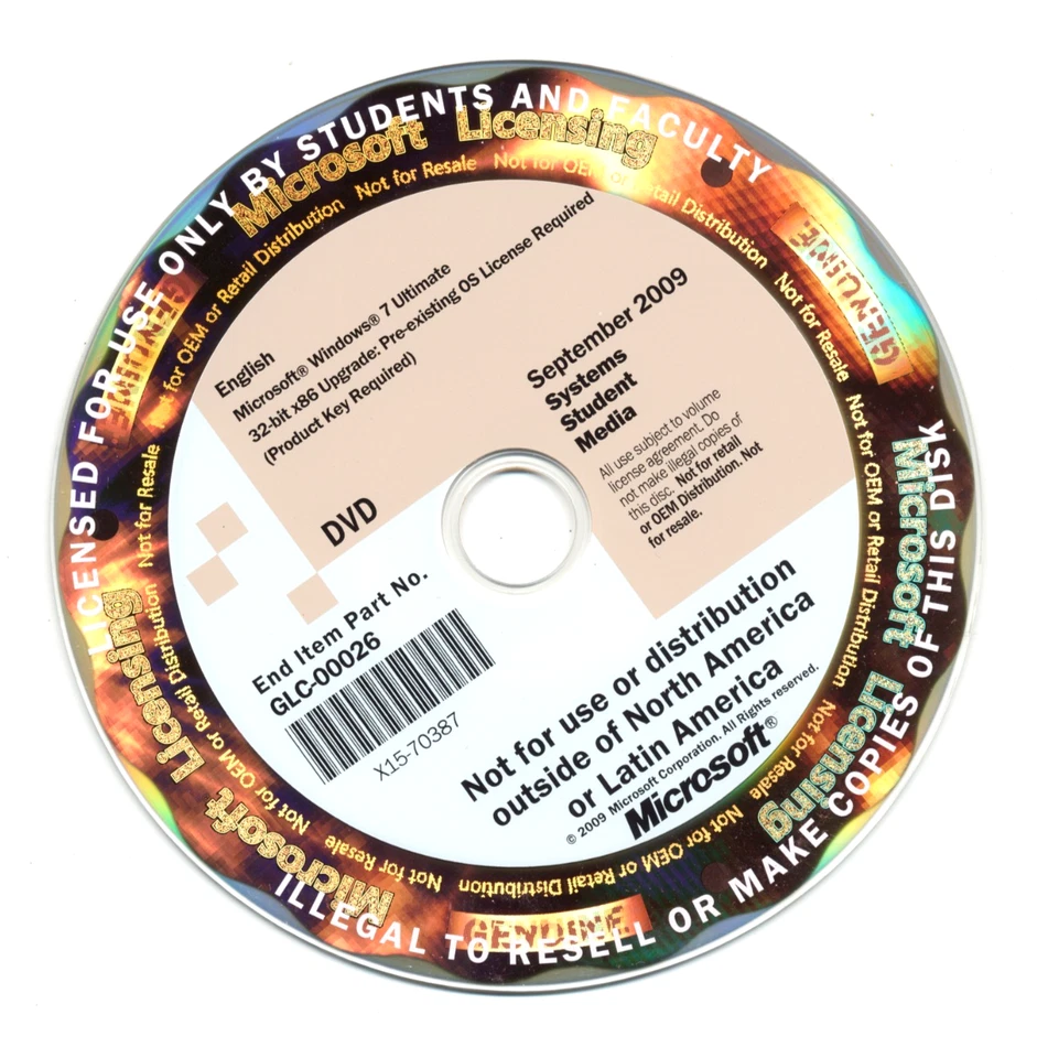 2009 Windows 7 Ultimate 32 Bit x86 Upgrade DVD - Systems Student Media GLC-00026 - Image 3 of 4