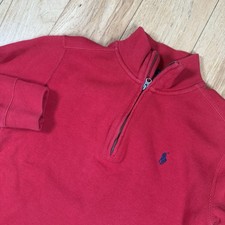 Polo Ralph Lauren Quarter Zip Sweater Youth M 10-13 Red Knit Pony