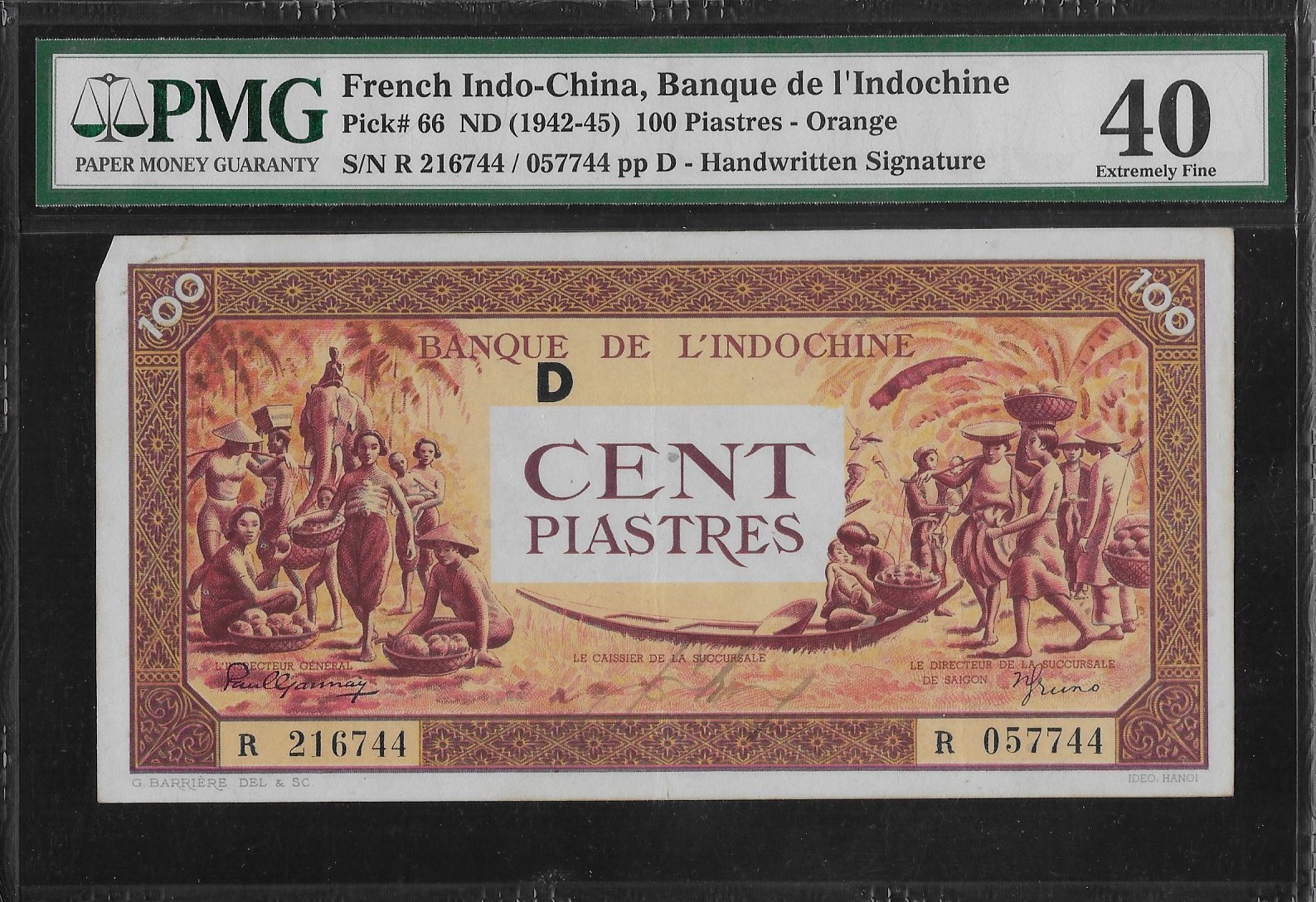 French Indochina P-66 100 Piastres 1942-45 PMG 40