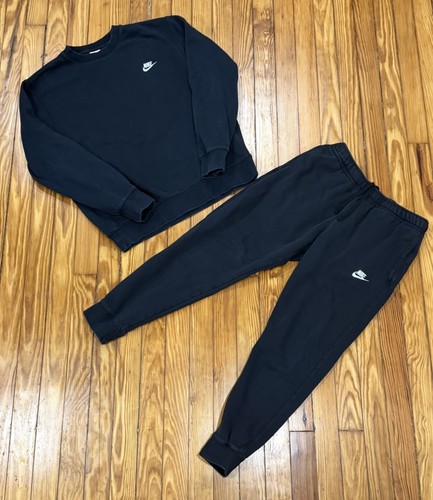 Nike Sportswear Club Fleece Black Sweatshirt & Joggers Set Size Medium Sweatsuit