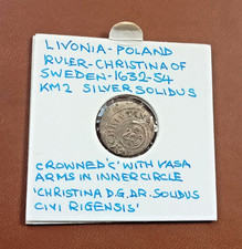 LIVONIA: Christina of Sweden 1632-1654 Silver Solidus Coin