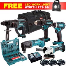 Makita 18V LXT 6 Piece Combo Tool Kit 3 x 5.0Ah Battery Charger & 100pcs Bit Set