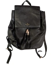 Kate Spade Backpack Black Pebbled Leather Front Flap Drawstring Snap Bag