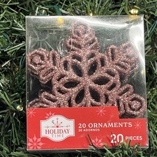 20 Pack Rose Gold Snowflake Glitter Shatter Resistant Ornaments 4" tall NEW