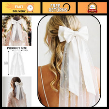Elegant White Bridal Bow Veil with Pearl Tulle Hair Clip - Wedding Bachelorett