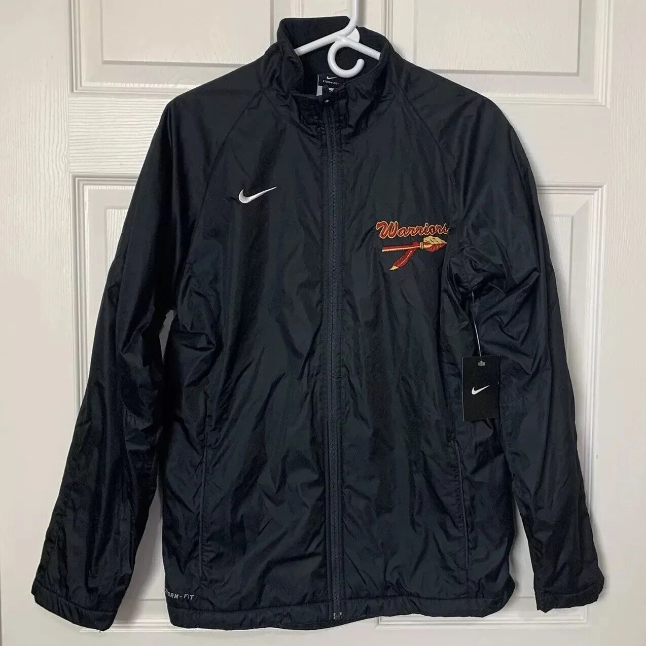 Nike Storm Fit Jacket Black Men’s Small Warriors Logo Lined Windbreaker NWT