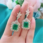 3 CT Simulated Emerald Halo Women's Drop Dangle Earrings 14K White Gold Plated