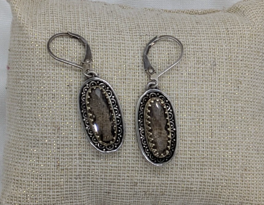 Серьги из 18-каратного золота 925 пробы с подлинными драгоценными камнями 5x15 мм с застежкой-рычагом 8,6 г ~3 карата каждая - Изображение 3 из 4