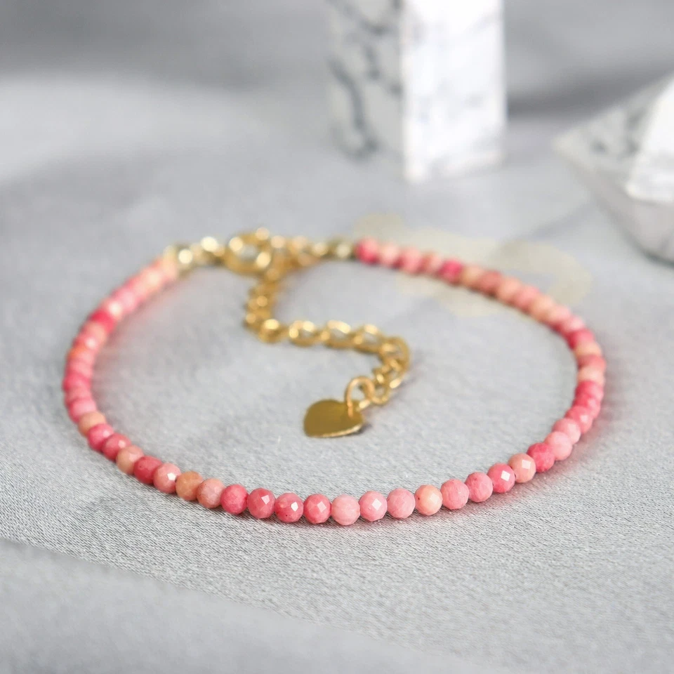 Pulsera de mujer minimalista delicada alivio ansiedad curación cuentas rodonita 3 mm regalo Foto 3 de 4