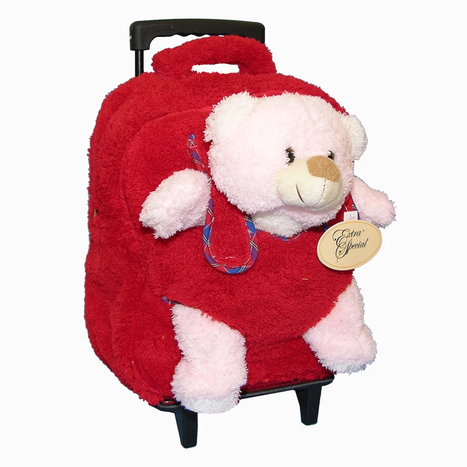Trolley Backpack Travel School Kids Girl, Boy Luggage Wheels Bag Plush Toy Bear - Image 4 of 4