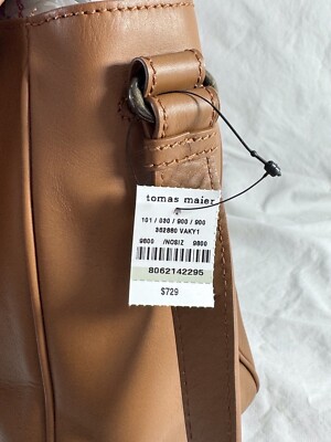 $729 TOMAS MAIER Brown Caramel Leather Large Messenger Bag  display picture 3