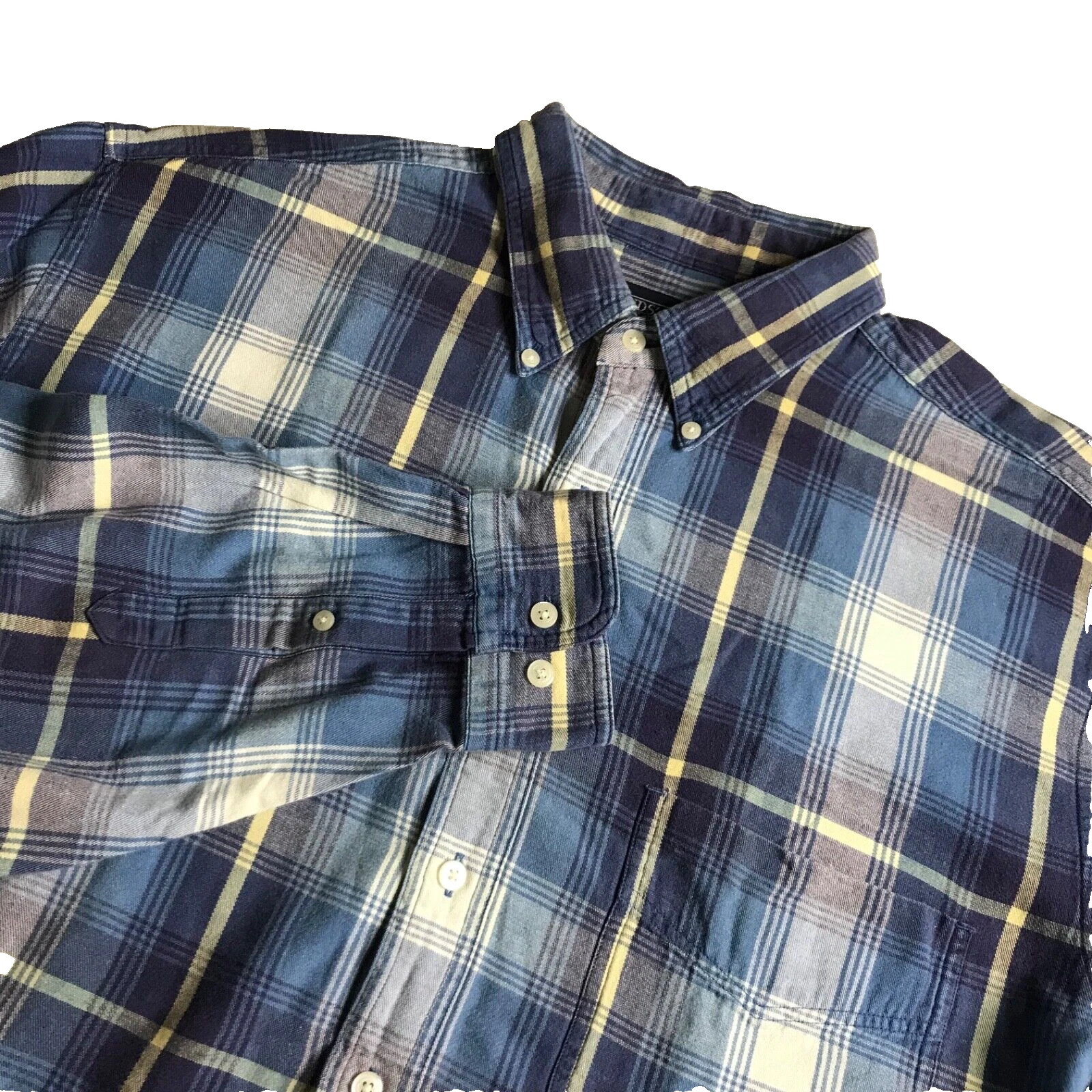 Lands' End Men's Flannel Button Down Shirt Size XL Tall 17-17.5 Blue White Plaid