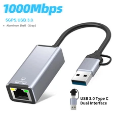 2 in 1 USB 3.0 /Type C to RJ45 External 1000Mbps Adapter for Computer Laptop
