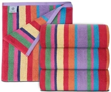 Bath Sheet Towels  Large Size 30x60 Rainbow Cabana Stripe 4 Pk  Highly Absorbent