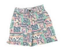 VTG 90s High Rise Waisted Colorful Abstract Denim Shorts Women's 9 x 5 Mom Jeans