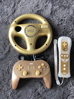 NINTENDO WII REMOTE MOTION PLUS ZELDA GOLD CONTROLLERS hundle classic  tested! 45496891435|