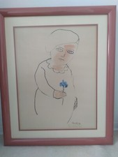 Frank Kleinholz l Hand Colored Serigraph french Beret Flower 10/85 Mauve pink