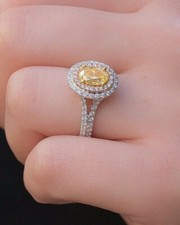 2 Ct Oval Cut Lab Created Citrine Women's Engagement Ring 14k White Gold Plated.