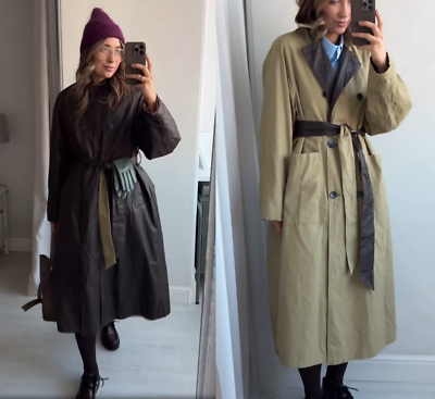 Zara Reversible Trench Coat ZW Collection Dark Brown Ecru Beige