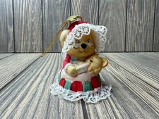 Grandma Bear Ceramic Ornament With Lace Detail By Caring Critter Chimers